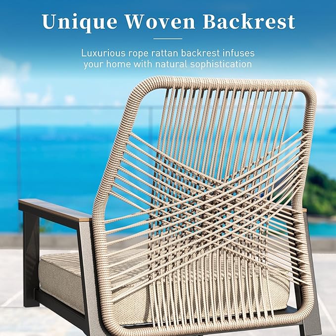 Patio Dining Set 7 Piece, 6 x Woven Rattan Swivel Chairs with Waterproof Cushion, 54” Metal Round Dining Table with Umbrella Hole, Outdoor Table and Chairs Set for Backyard Lawn and Deck,Beige SUNSHINEVALLEY