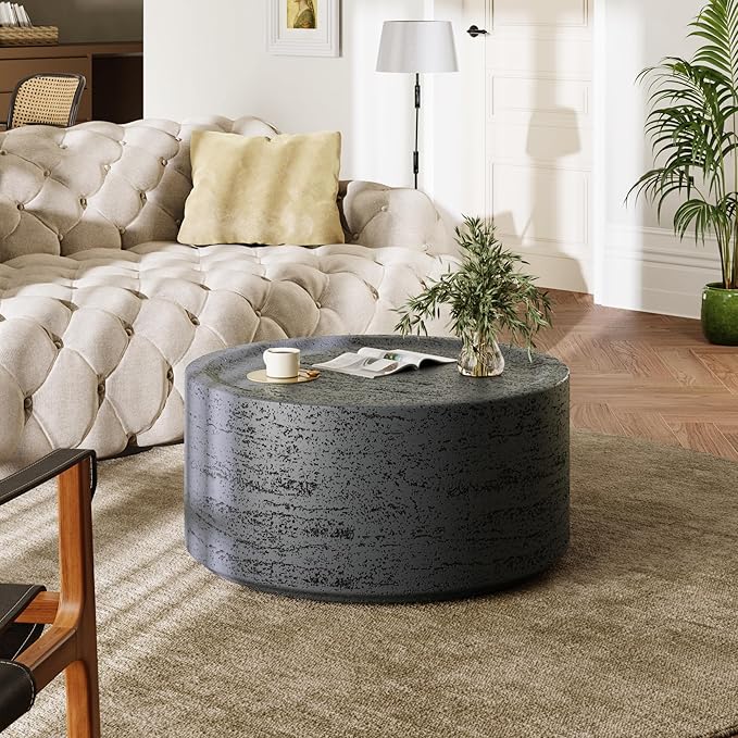 UPHA Outdoor Round Coffee Table, Small Modern Minimalist Accent Tables, Low Light Concrete Center Table for Living Room, Outside Patio, Deck, 28×28×13, Dark Grey UPHA