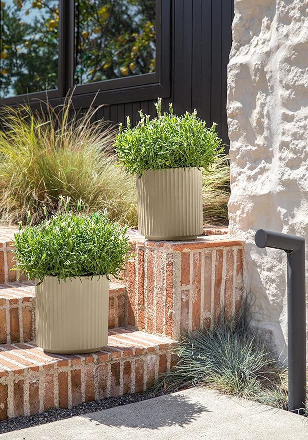 Veradek Demi Series Round Planter for Porch, Patio, Backyard | Durable Plastic-Stone Composite Material | Modern Décor for Tall Plants, Flowers VeradekOutdoor