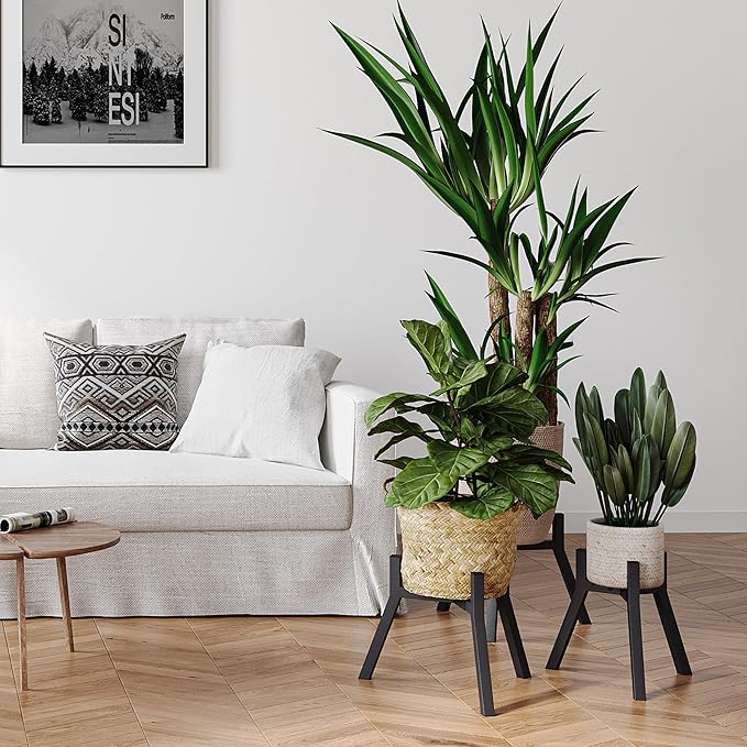 Adjustable Plant Stands Set of 2, Metal Small Plant Holder, Heavy Duty Stable Flower Holder Stand Rack for Various Pot Sizes Indoor Outdoor Corner Living Room Balcony Office Black PS-007BK-2 IRCPEN