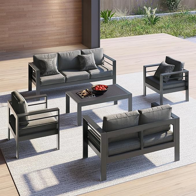 Kiss the Water Outdoor Patio Metal Furniture Chair, 2 PCS All-Weather Aluminum Outdoor Sofa with 5" Thick Soft Cushion and Wide Arm, Deep Seating Patio Couch for Balcony, Porch, Backyard KisstheWaterPatioTool