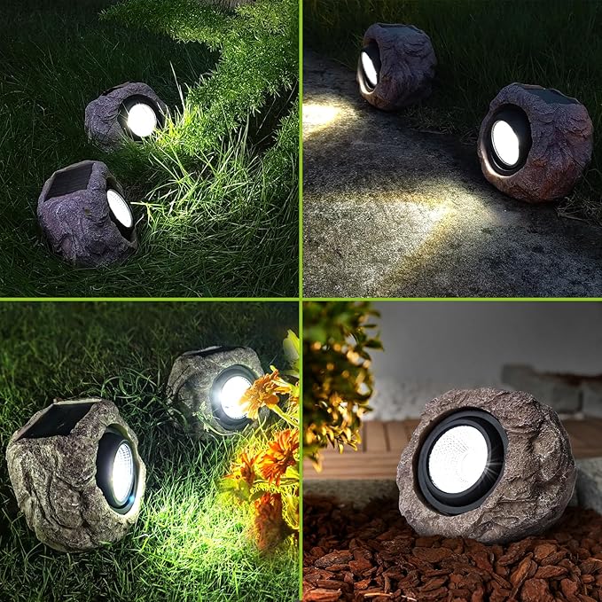 Solar Rock Lights Outdoor Garden Waterproof - Super Bright LED Solar Spotlights, Solar Powered Landscape Path Decorative Garden Stone Lights for Pathway, Walkway, Yard, Patio (2 Pack) Candieslife