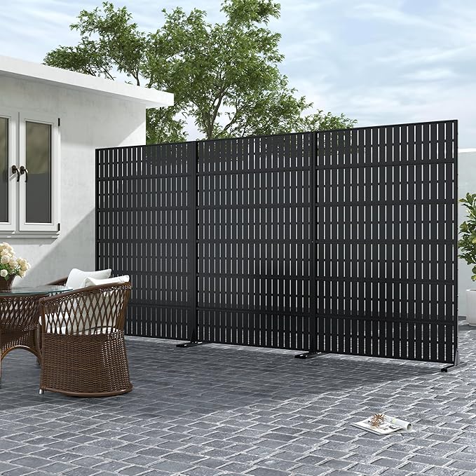 Casaphoria Metal Privacy Screen Outdoor, 72" H x 47" W Freestanding Decorative Privacy Screen for Patio Deck Balcony Garden with Stable Base, Black-Fence Casaphoria