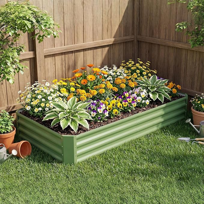 INNO STAGE Galvanized Raised Garden Bed Kit, 6x3x1FT Metal Raised Garden Beds for Vegetables, Rust-Resistant & Easy Assembly, Outdoor Raised Beds for Gardening, Flowers, Herbs (Green) INNOSTAGE