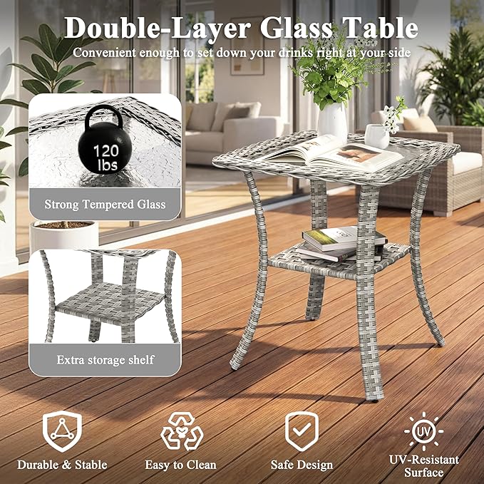 2-Seat Modern Patio Furniture Set with Swivel Rocking Chairs, Thick 4″ Cushions, Dual-Strand Wicker Rattan, Rust-Resistant Steel Frame – Outdoor Conversation & Modular Sectional,Beige MASIONBACKYARDS