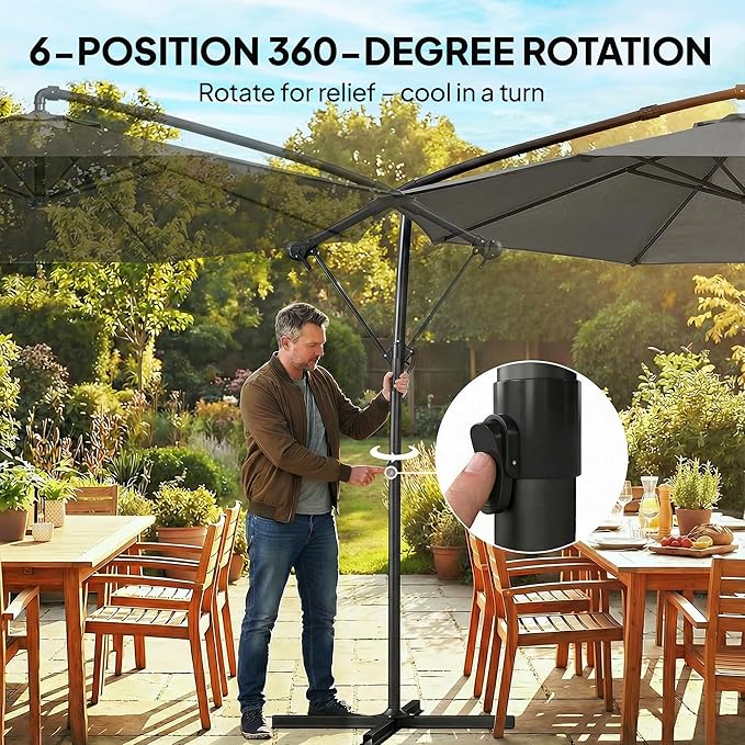 Outsunny 10 ft Offset Patio Umbrella with Cover, Round Hanging Cantilever Umbrella with 6-Position 360° Rotation, Crank Handle, Tilt, Cross Base, Heavy Duty Outdoor Umbrella for Garden Outsunny