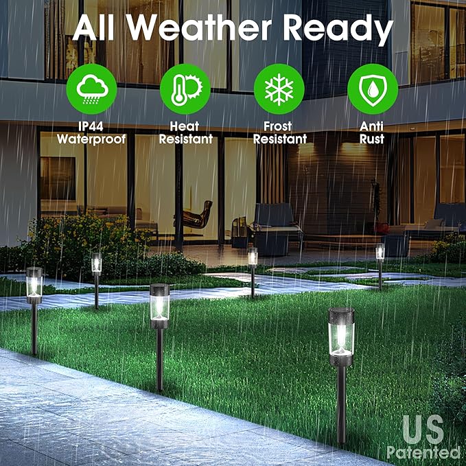 Solar Lights Outdoor, 12 Pack Waterproof Solar Landscape Lighting for Pathway Garden Yard Path Walkway Driveway Lawn Patio Outside Decor, Cool White EYROSA