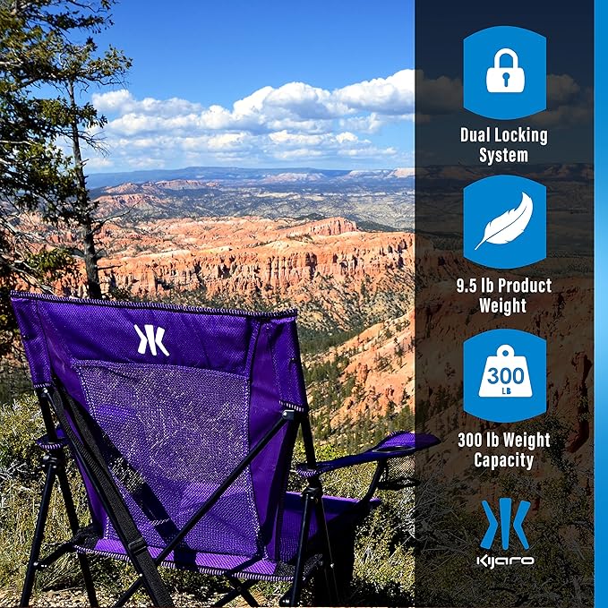 Kijaro Dual Lock Portable Camping Chairs - Enjoy the Outdoors with a Versatile Folding Chair, Sports Chair, Outdoor Chair & Lawn Chair - Dual Lock Feature Locks Position – Kawachi Purple Kijaro