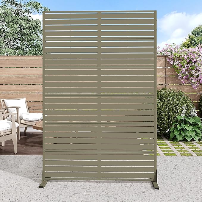 Casaphoria Metal Privacy Screen Outdoor, 72" H x 47" W Freestanding Decorative Privacy Screen for Patio Deck Balcony Garden with Stable Base, Green-Louvered Casaphoria