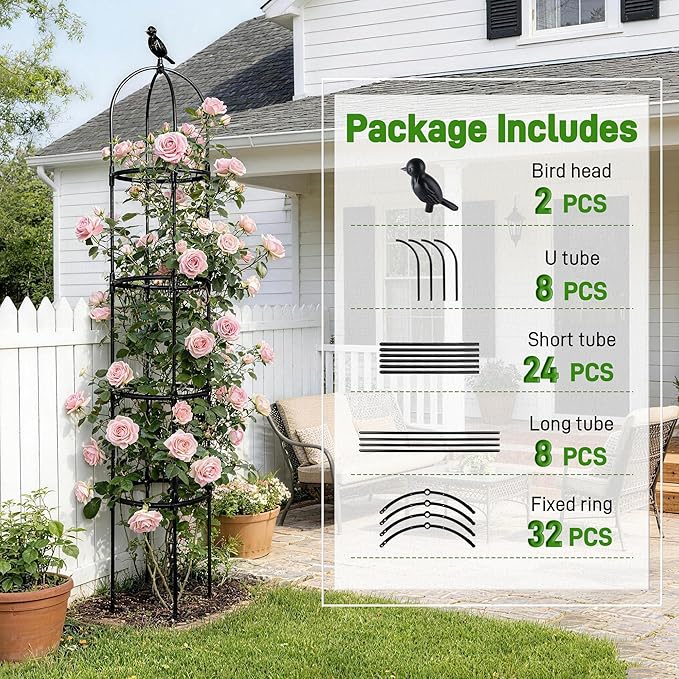 2 Pack Trellis for Climbing Planting Outdoor, 6ft Plant Trellis-Rustproof Metal Pipe with Heavy Duty Plastic Coated, Potted Plant Support for Clematis Vine Jasmine Support Anothera