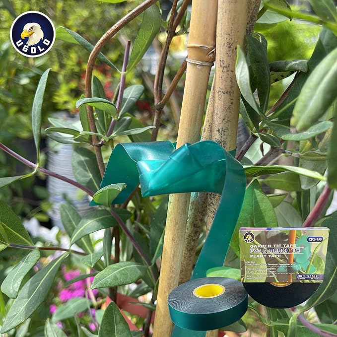 8 mil Extra Thick 150 Feet x 1'' Stretch Plant Tie Tape, Garden Tie Tape for Planting and Grafting, Plant Ribbon for Tomatoes, Grapes and Trees, Green Tie Tape, Garden Stake for Vinyard Ugold