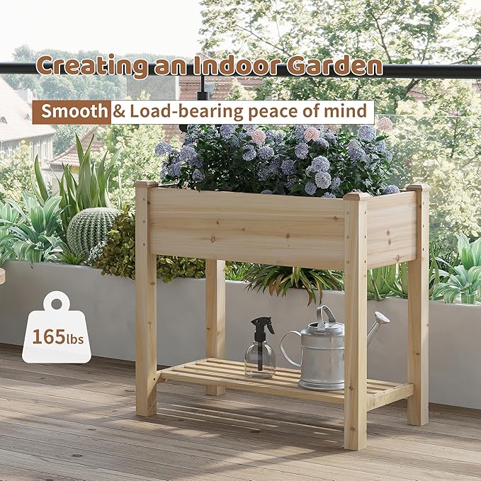 FILWH Raised Garden Bed with Legs Elevated Wooden Planter Box Stand Large Planter Stand Box for Fruits Vegetables Flowers with Divider with Bag - 34x18x30.5IN FILWH