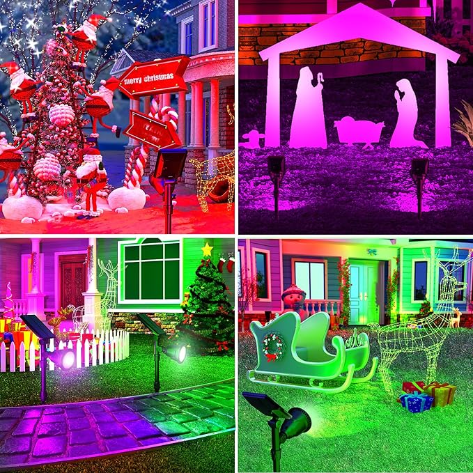 ROSHWEY Solar Spot Lights Outdoor, 7 Colors Halloween Christmas Outdoor Lights Waterproof Landscape Light 600LM Solar Spotlight Lighting for House Backyard Pool Patio Garden Decor- 2 Pack ROSHWEY