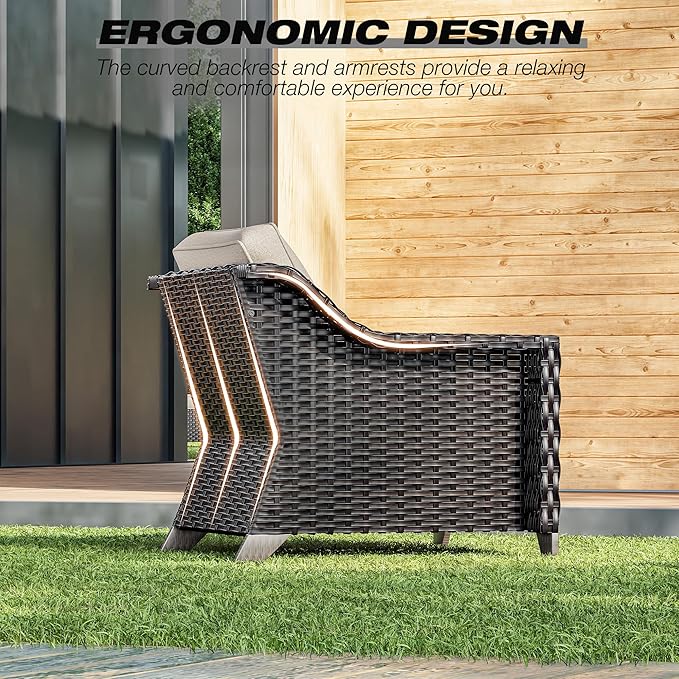 Joyside Wicker Patio Furniture Sets, 6 Pieces Upgraded Large Size Outdoor Furniture with Patio Dining Chairs, 3-Seat Sofa and Outdoor Ottoman, Thick Cushions, Wide Armrest Joyside