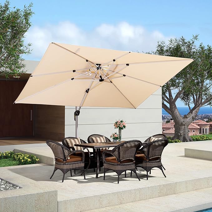 PURPLE LEAF 9' X 12' Patio Umbrella Outdoor Rectangle Umbrella Large Cantilever Umbrella Windproof Offset Heavy Duty Sun for Garden Deck Pool Patio, Beige PURPLELEAF