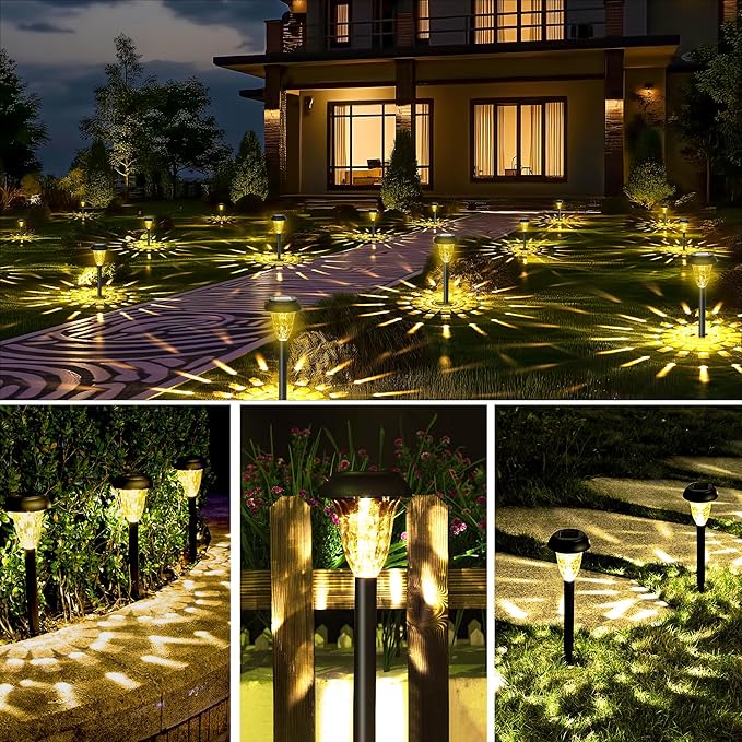 GIGALUMI 12 Pack Solar Light Outdoor Waterproof, Warm White Pathway Lights Solar Powered, Landscape Lighting, Garden Lights for Decor, Patio, Garden, Yard, Pathways, Walkway GIGALUMI