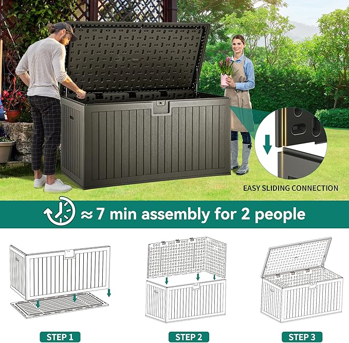 YITAHOME XXL 230 Gallon Large Deck Box,Outdoor Storage for Patio Furniture Cushions,Garden Tools with Flexible Divider,Waterproof,Lockable (Light Brown) YITAHOME