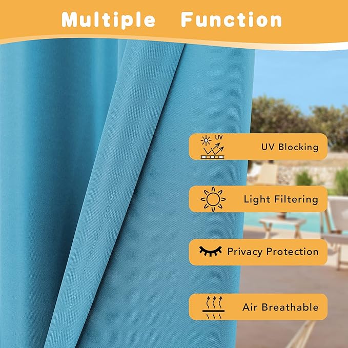 HolidayIdeas Outdoor Curtains for Patio Waterproof, 4 Panels - 54 x 84 Inch - Privacy Protection & Light Filtering Curtains Teal Grommet Outside Curtains for Porch, Gazebo, Pergola, Backyard HolidayIdeas
