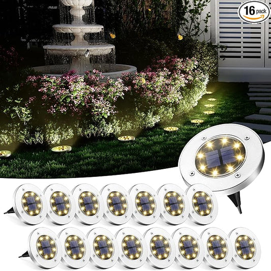 SOLPEX Solar Ground Lights, 16 Pack Solar Lights Outdoor Waterproof, 8 LED Solar Powered Landscape Lighting for Garden Yard Patio Pathway Driveway Walkway (Warm White) Solpex