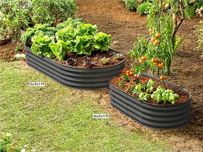 Plant & Plot Galvanized Raised Garden Beds Outdoor // 6×3×1 ft (2-Pack) Planter Raised Beds for Gardening, Vegetables, Flowers // Large Metal Garden Box // Patented Tool-Free Design (Gray) PlantPlot