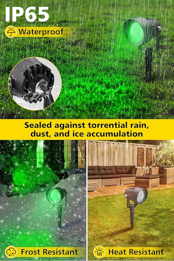 T-SUN Green Spotlight Outdoor, Waterproof LED Landscape Lighting with US Plug, Easy Install 270° Adjustable Outdoor Spot Lights for Garden Tree Yard Decor T-SUN