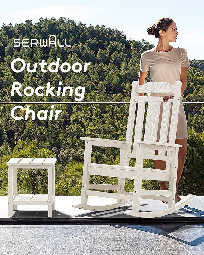 SERWALL Oversized Outdoor Rocking Chair Set of 2, HDPE Outdoor Rocking Chair for Adults, White SERWALL