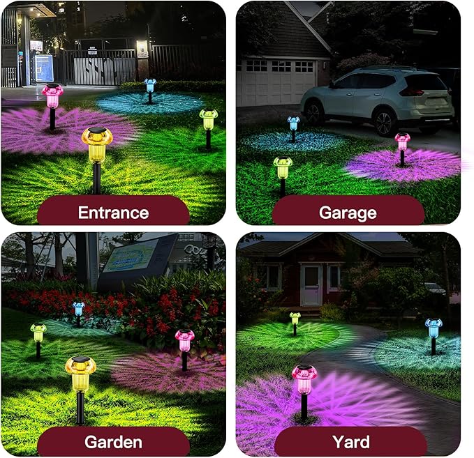 Easter Solar Pathway Lights Outdoor Decorative 4 Pack, 4 color LED Mushroom Solar Lights Outdoor Waterproof Solar Powered Decor for Yard Driveway Patio, Valentines Day Halloween Christmas Garden Decor COZYPAVILION