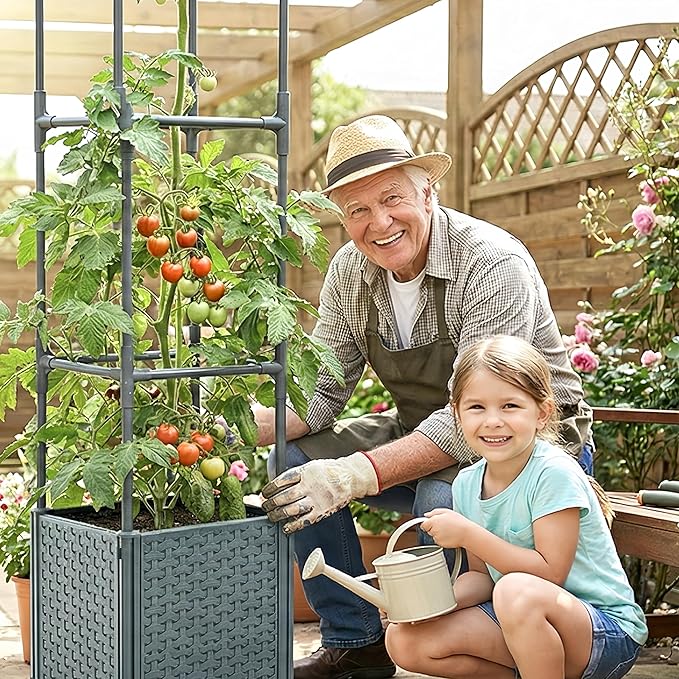 Raised Garden Bed with Tomato Planter Cage, 67.6" Trellis Planter Boxes with Wheels for Outdoor Patio Greenhouse Gardening Climbing Vegetables MakeYourGardenBeautiful