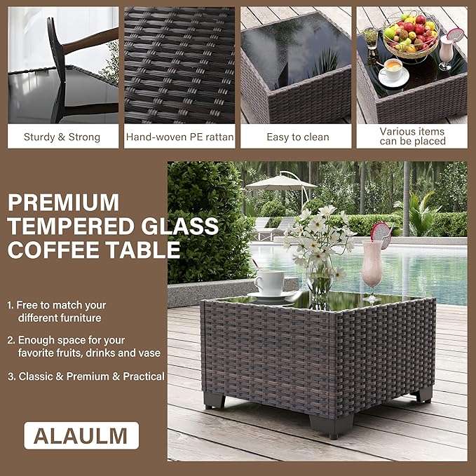 ALAULM 6 Pieces Patio Furniture Set, Oversized Seat/Armrest and High Back Wicker Sectional Furniture Set with Thick Cushion for Backyard, Garden, Sand ALAULM