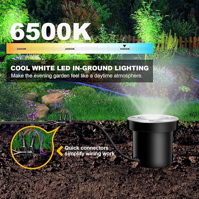 4Pack 3W Low Voltage Landscape Lights with Connectors 12-24V LED In-Ground Lights IP67 Waterproof Garden Lighting 6500K Outdoor Well Light for Yard Pathway Driveway Deck (Cool White) ALEDECO