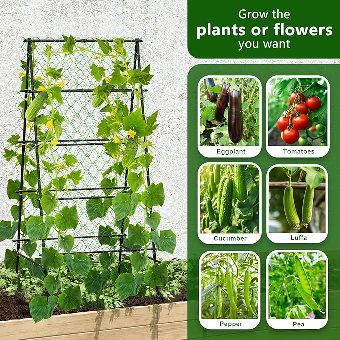 Garden Trellis for Climbing Plants, A-Shape Garden Plant Support Frame for Raised Bed Vegetables, Provides Support for Beans, Tomatoes and Cucumber, Black AlisisFores