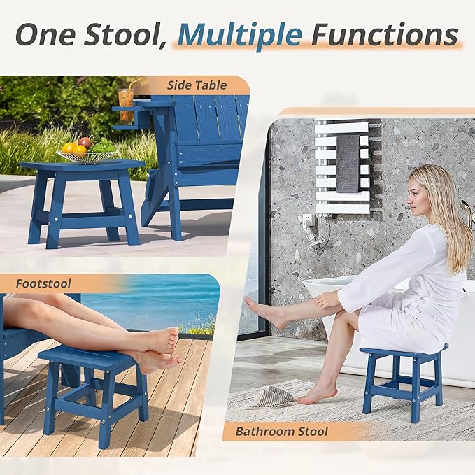 LUE BONA Outdoor Adirondack Ottomans, Footrest Footstool Set of 2, Outdoor Foot Rest for Patio, HDPS All Weather Waterproof Footrest Footstool for Adirondack Chair, Navy Blue LUEBONA