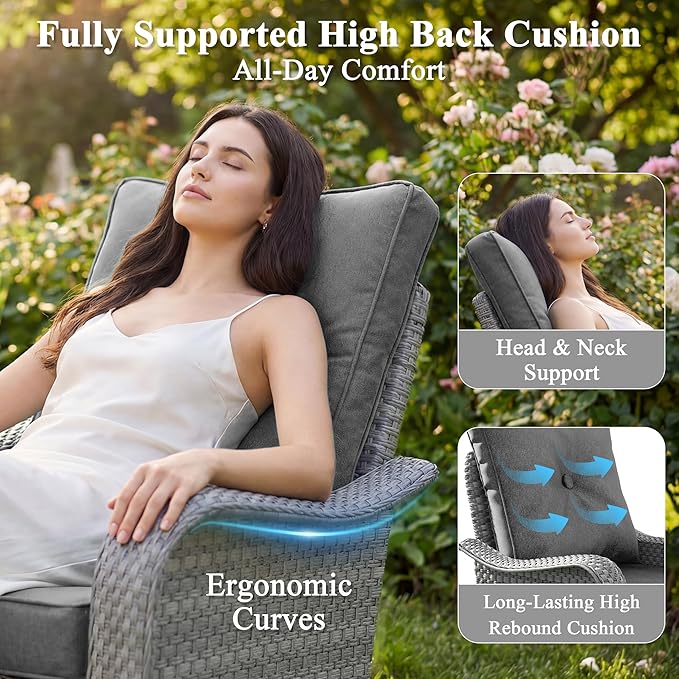 2-Seat Modern Patio Furniture Set with Swivel Rocking Chairs, Thick 4″ Cushions, Dual-Strand Wicker Rattan, Rust-Resistant Steel Frame – Outdoor Conversation & Modular Sectional,Black MASIONBACKYARDS