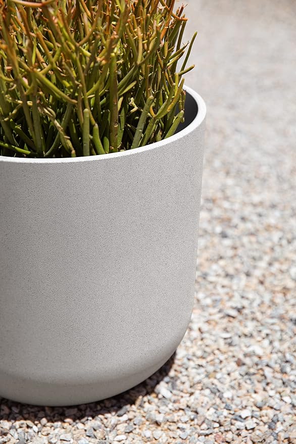 Veradek Mason Series Lima Planter - Round Planter for Indoor or Outdoor Porch/Garden | Made from Plastic-Stone Composite with Drainage Holes | Modern Décor for Succulents, Flowers, Small Plants VeradekOutdoor
