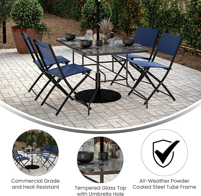 Flash Furniture Tory 31.5" x 55" Rectangular Tempered Glass Metal Table with Umbrella Hole, Bronze FlashFurniture