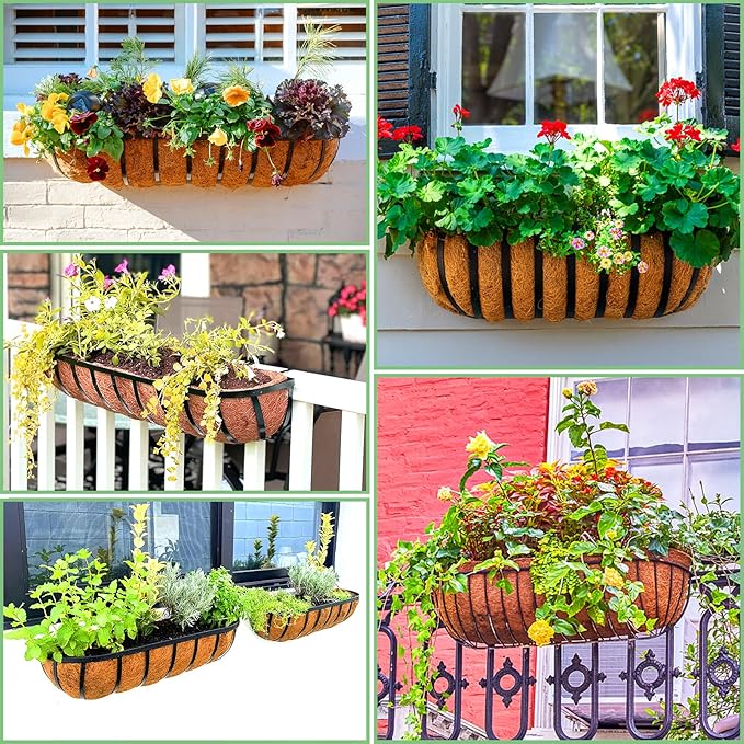 Coco Liners for Planters - 4 Pack 24 Inch Trough Coconut Liners for Planters, Window Box Coco Liners, 100% Natural Coconut Fiber Liners for Wall Hanging Basket, Window Box, Fence Baskets LCHUANG
