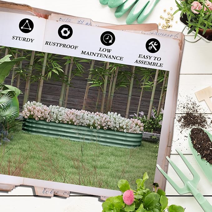 Outsunny 6.5' x 2' x 1' Galvanized Raised Garden Bed Kit, Outdoor Metal Elevated Planter Box with Safety Edging, Easy DIY Stock Tank for Growing Flowers, Herbs & Vegetables, Green Outsunny
