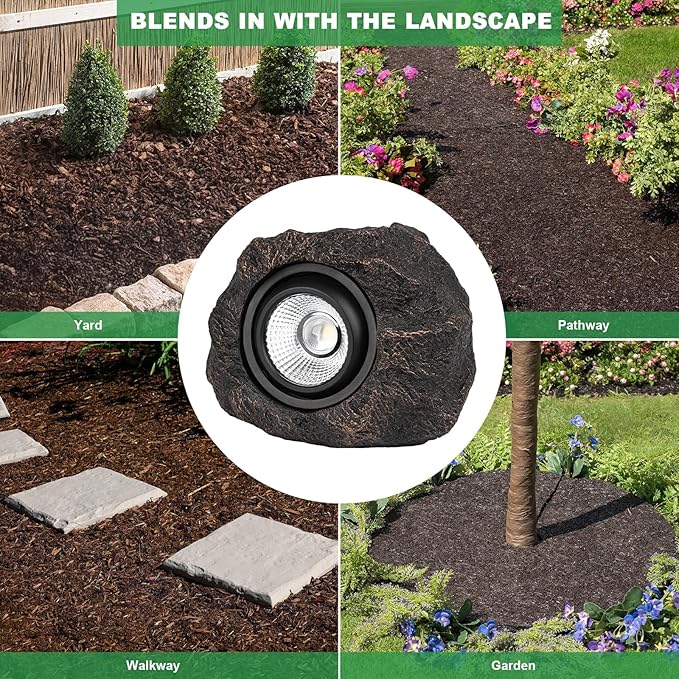 Solar Rock Lights Outdoor Garden Waterproof - Super Bright LED Solar Spotlights, Solar Powered Landscape Path Decorative Garden Stone Lights for Pathway, Walkway, Yard, Patio (4 Pack) Candieslife