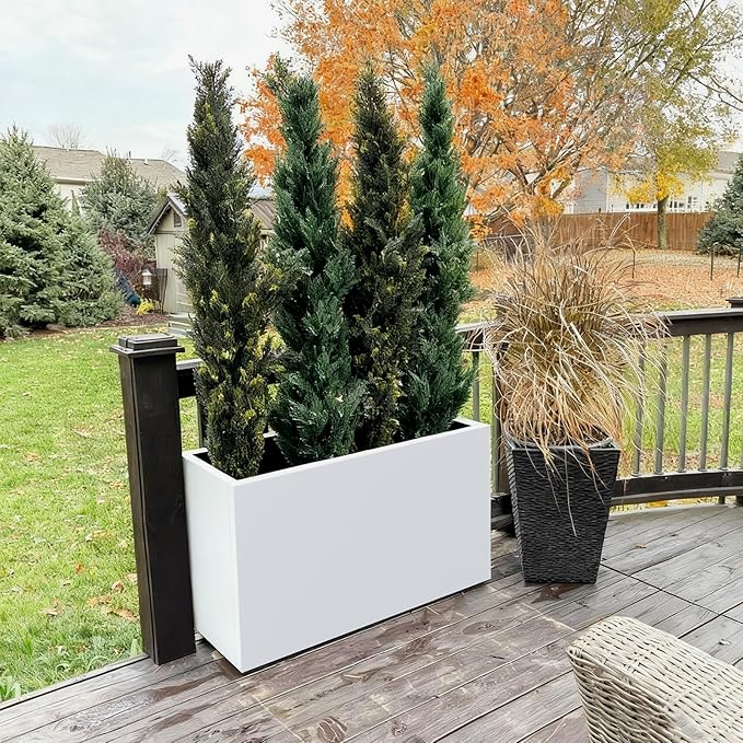 White Steel Heavy Planter for Outdoor Plants Metal Rectangular Outdoor Planter Spliced Flower Box with Partitions for Outside,Indoor,Garden (White, 32 * 15 * 24) DISCOVERINGBEAUTY