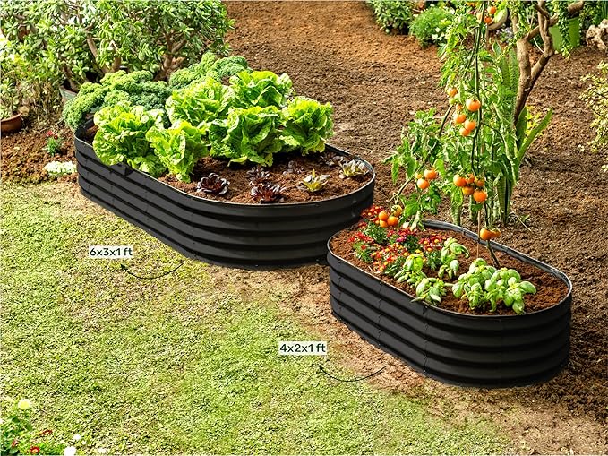 Plant & Plot Galvanized Raised Garden Beds Outdoor // 6×3×1 ft Planter Raised Beds for Gardening, Vegetables, Flowers // Large Metal Garden Box // Patented Tool-Free Design (Black) PlantPlot