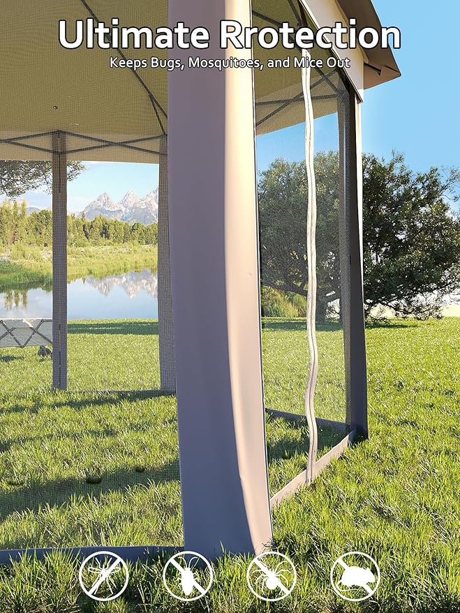 Garvee Pop Up Gazebo Screen Tent,Hexagonal Instant Gazebo Tent with Mosquito Netting Outdoor Canopy,6 Sided Sun Shelter 13x13ft with Mesh Netting,Pavilion Tents for Patio,Light Gray+Dark Gray Garvee
