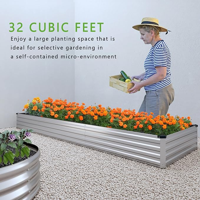 12x2x1FT Galvanized Raised Garden Bed Kit,Vegetable Boxes-Rectangle Metal Flower Box,Large Planter Raised Beds Outdoor Garden for Planting,Fruit,Herb-Silver DIIYIV