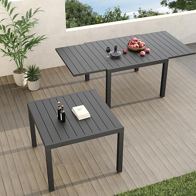Grand patio 5-Piece Outdoor Dining Set for 4, Patio Dining Furniture Set for 4 Swivel Rope Wicker Chairs & 1 Expandable Rectangular Dining Table, Dark Gray GrandPatio