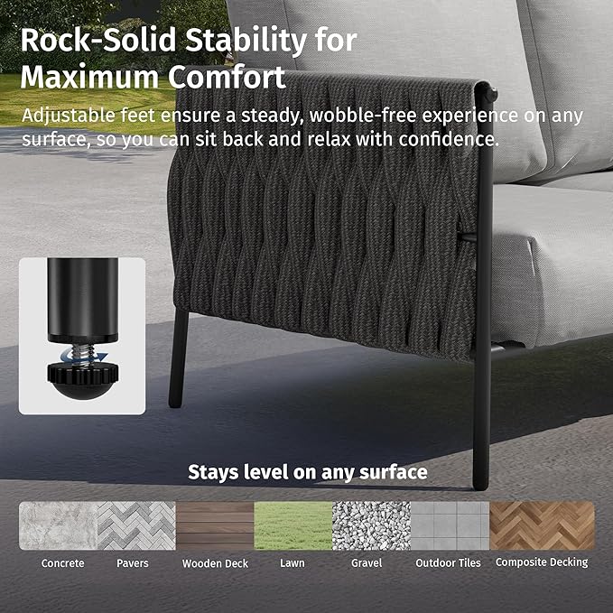 East Oak Corner Patio Furniture Set | Life Chatter 5-Seat Outdoor Furniture | Deep Seating Corner Sofa with Round Coffee Table | Extra-Thick & Washable Cushions | Misty Grey EASTOAK