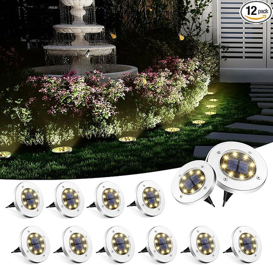 SOLPEX Solar Ground Lights, 12 Pack Solar Lights Outdoor Waterproof, 8 LED Solar Powered Landscape Lighting for Garden Yard Patio Driveway Pathway Walkway (Warm White) Solpex