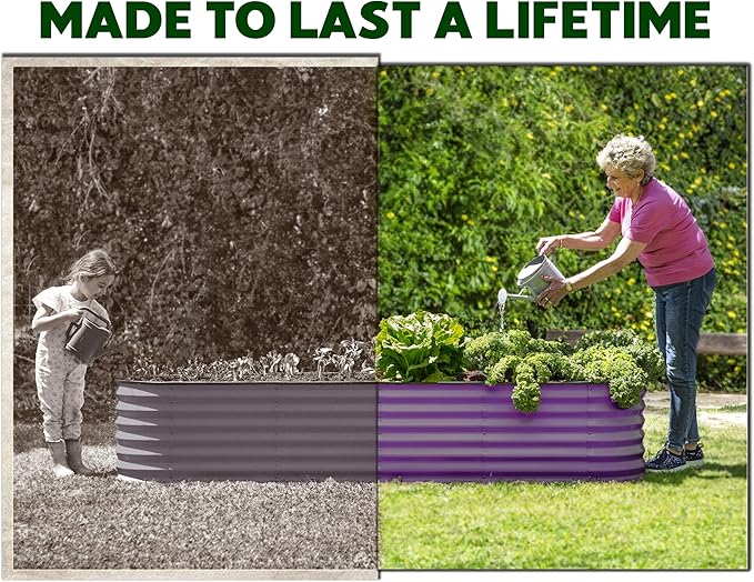 9-in-1 Galvanized Steel Raised Garden Bed // 8×2×1.5 ft Modular Planter for Gardening, Vegetables, Flowers // 18" Tall Metal Raised Garden Beds Outdoor (Purple) // Patented Design Planter Box PlantPlot