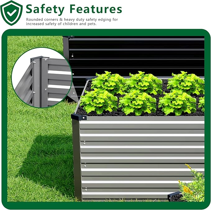 12x2x2FT Galvanized Raised Garden Bed Kit,Vegetable Plant Boxes-Rectangle Metal Flower Box,Large Planter Raised Beds Outdoor Garden for Planting,Fruit,Herb-Silver DIIYIV
