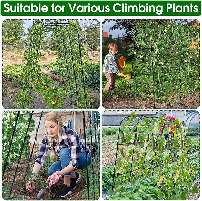 Garden Arch Trellis for Climbing Plants Outdoor, 50x48 inch Cucumber Trellis Raised Bed, Rustproof Metal Climbing Plant Support Vegetable Vine Flower Fruits, with Netting, Lightweight, Black OTOSUNNY