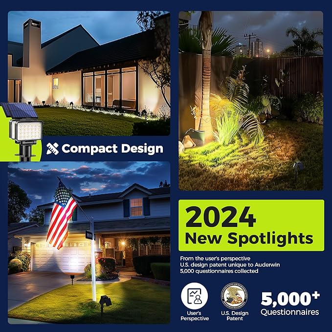 Solar Spot Lights Outdoor Waterproof for Flag, Tree, House, Garden, Yard, Landscape Spotlights for Accent Uplighting Halloween Christmas Decorations-4 Pack AUDERWIN