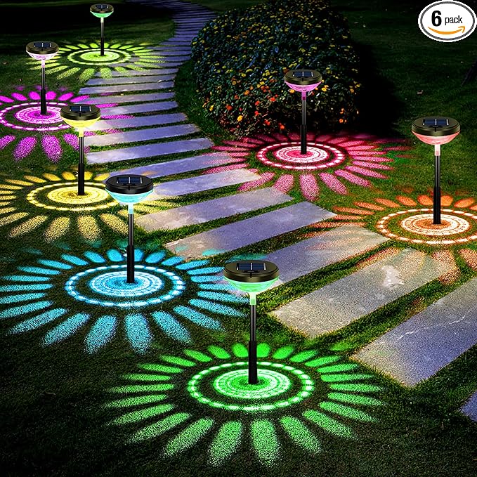 Bright Solar Pathway Lights 6 Pack,Color Changing+Warm White LED Solar Lights Outdoor,IP67 Waterproof Solar Path Lights,Solar Powered Garden Lights for Walkway Yard Backyard Lawn Landscape Decor Nupostai